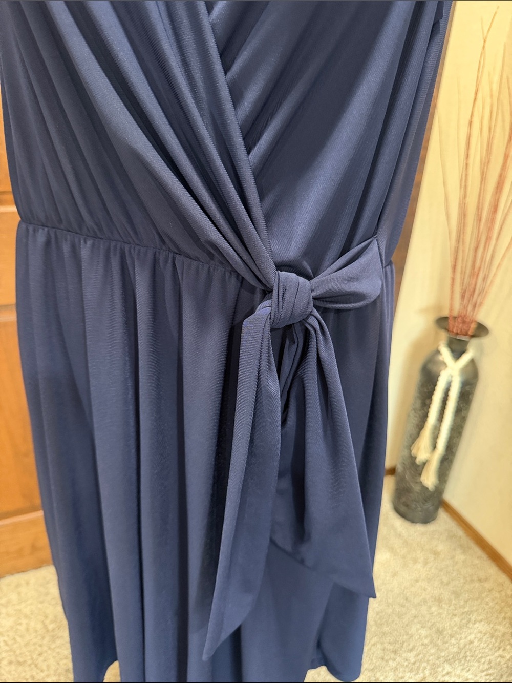 Tahari Navy Sleeveless Faux-Wrap Dress with Side Tie - XL - Picture 2 of 8